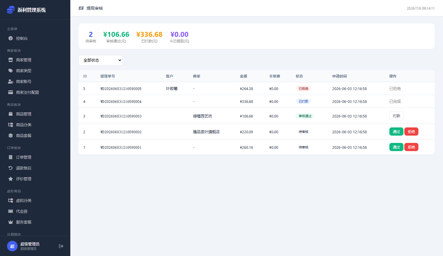 提现审核页面截图